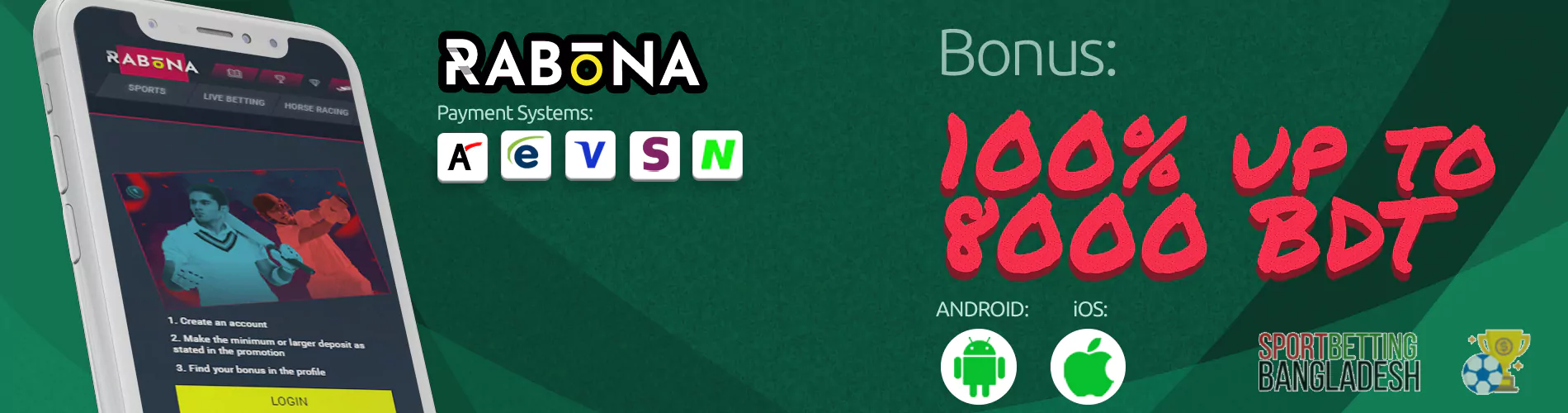 Rabona Bangladesh app: payment systems, available platforms, welcome bonus.