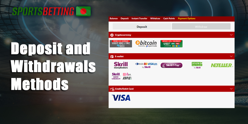 All available Dafabet payment methods for Bangladeshi users