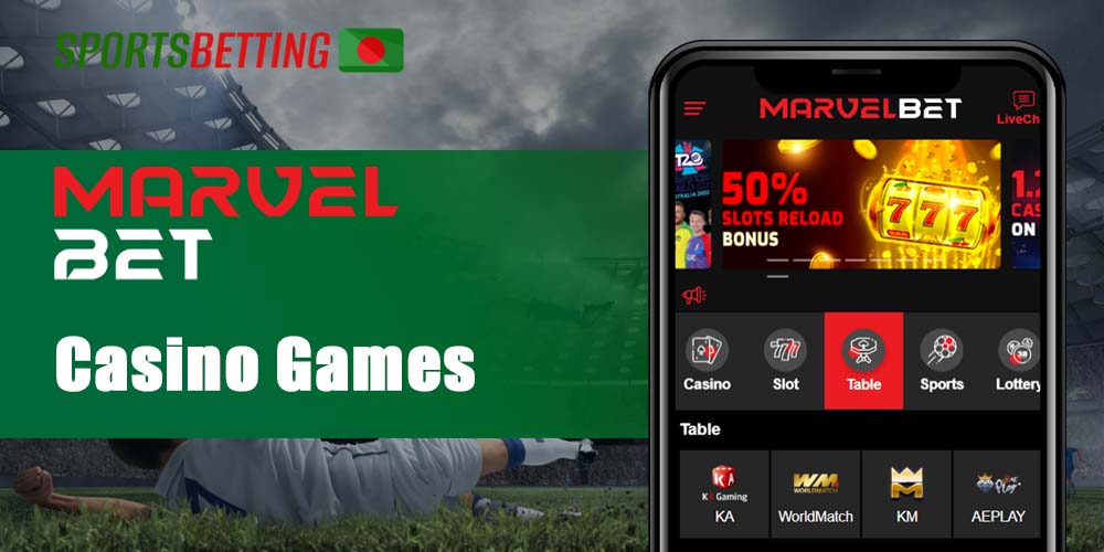 The most popular games available to Bangladeshi users in the MarvelBet app