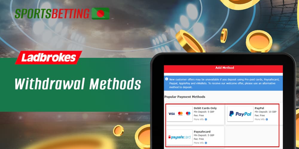 What payment methods and amounts are available for withdrawals from Ladbrokes