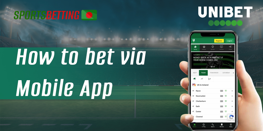 Step by step instructions for the first bet in the mobile application Unibet 