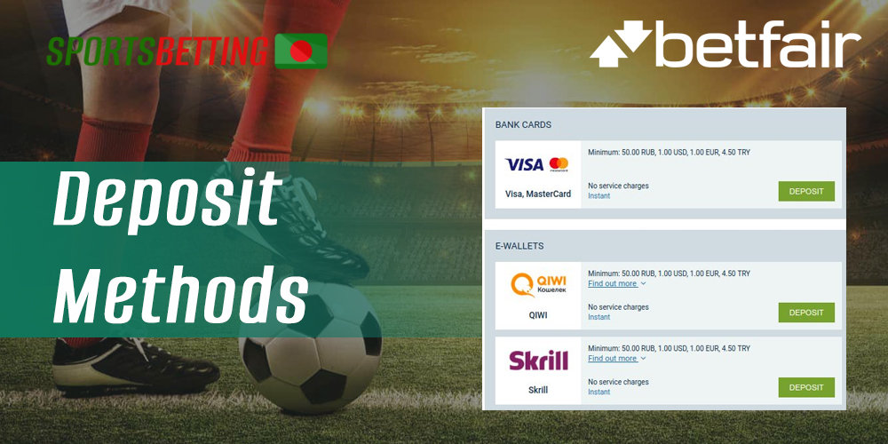 What payment methods Bangladeshi users can use to make a deposit on Betfair 