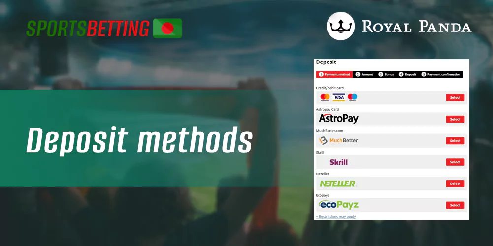 With what banking methods can be made a deposit to Royal Panda