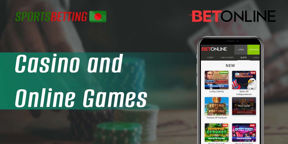 What games are available on the site BetOnline in the online casino section