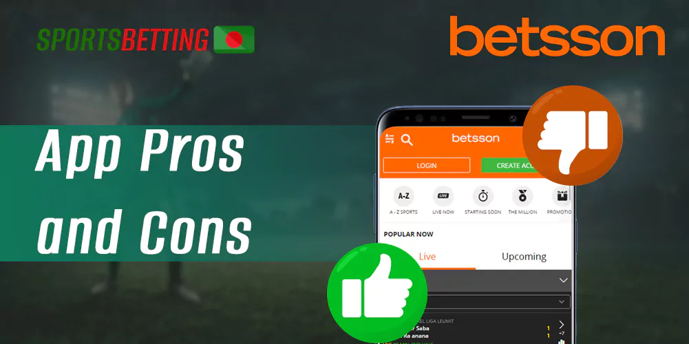 Full list of advantages and disadvantages of the Betsson mobile app