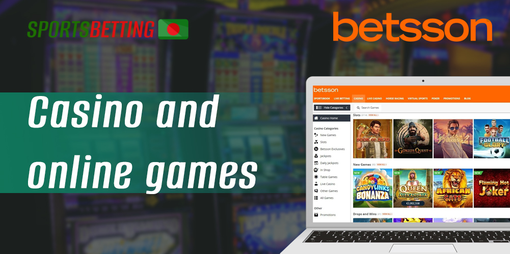 Casino section on Betsson: games and available sections