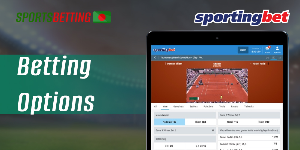 What betting options are available in Sportingbet app for Bangladeshi users