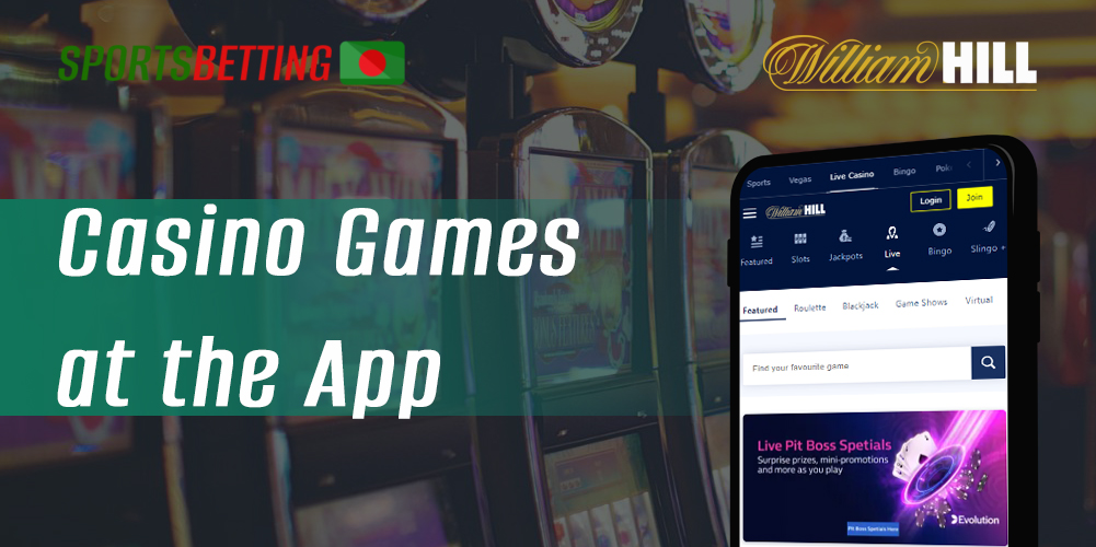 List of games available in online casino section in William Hill mobile app