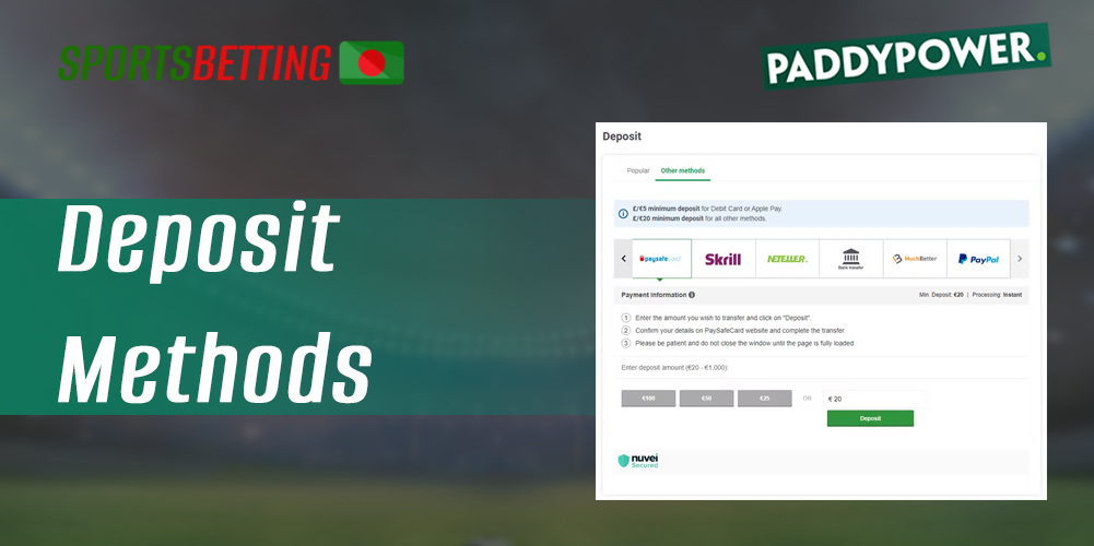 Payment options, fees and time to deposit into your Paddy Power account