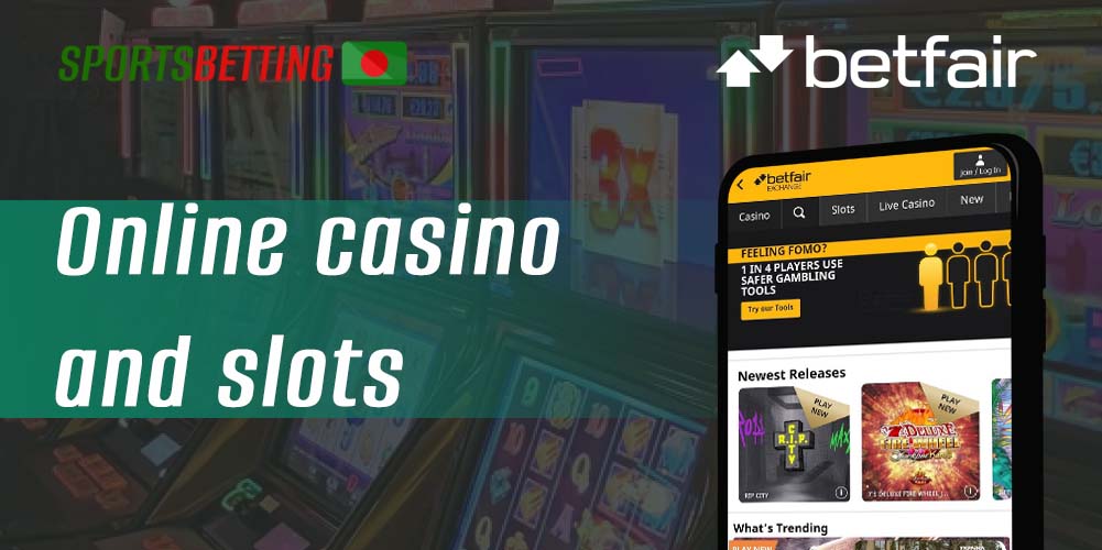 Description of the online casino section available in Betfair mobile app 
