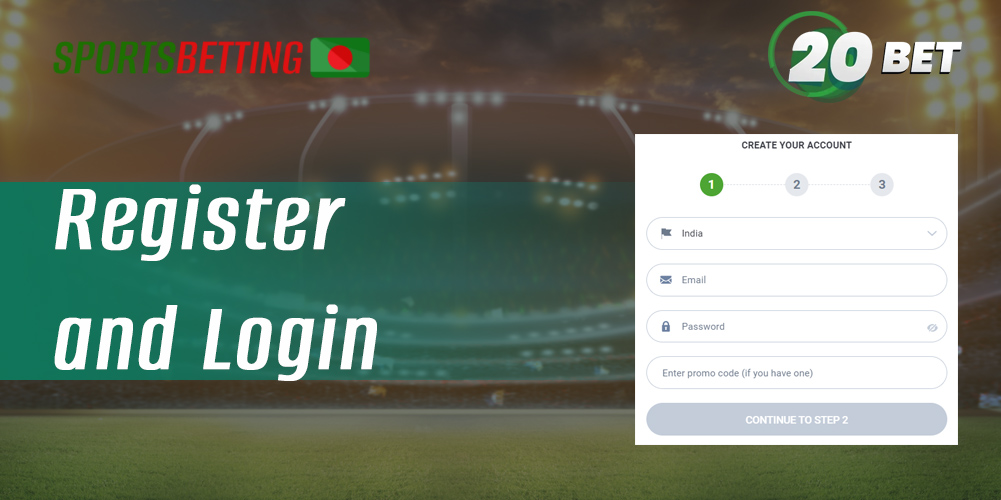 Instructions for registering a new account on 20Bet