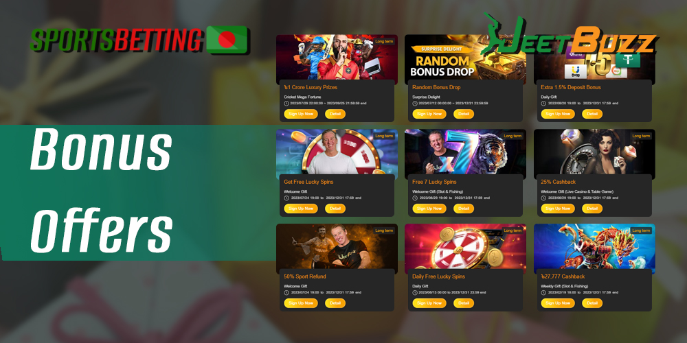 Full list of bonus offers from JeetBuzz Bangladesh