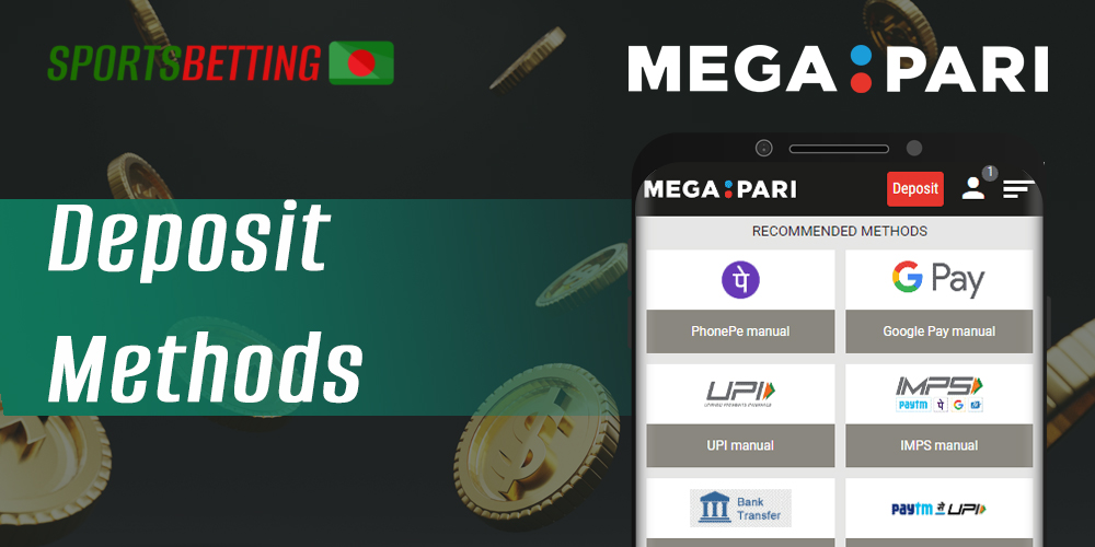 Available methods for deposit on Megapari website