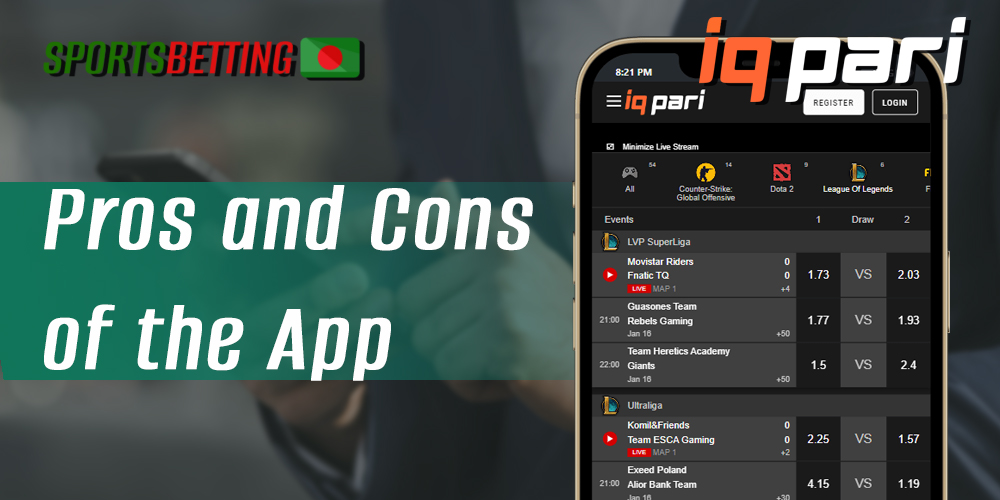 Full list of positive and negative aspects of the IQPari mobile app