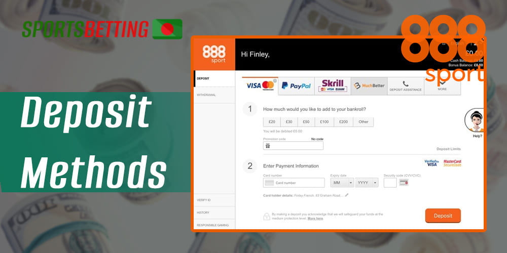 What deposit methods are available at 888Sport
