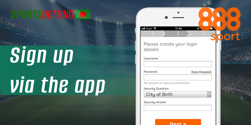 Step-by-step instructions for registering for the 888Sport app