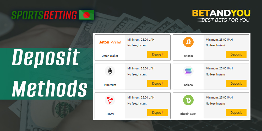 Deposit methods available at Betandyou