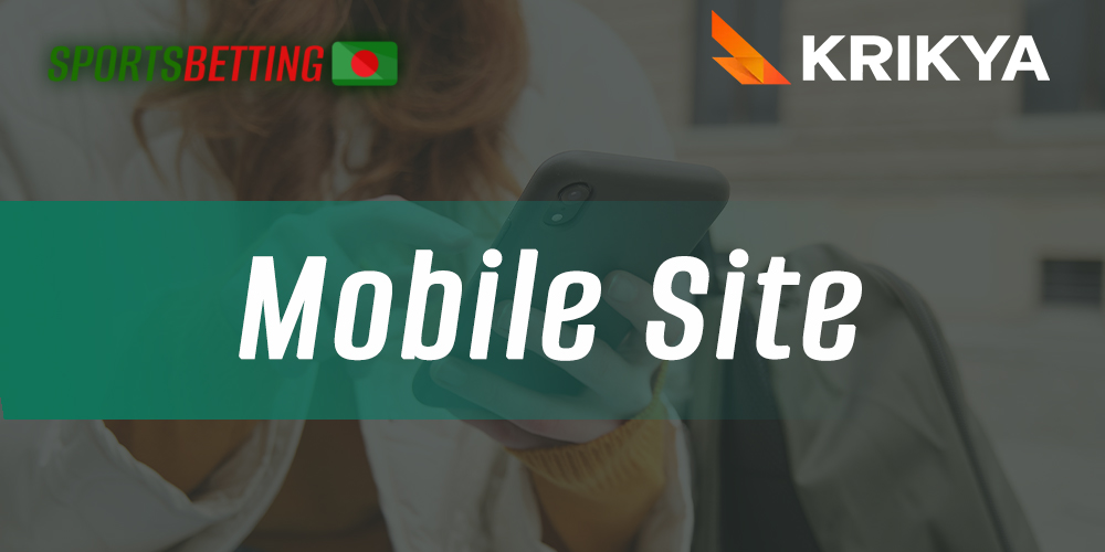 Features of mobile version of Krikya bookmaker's website 
