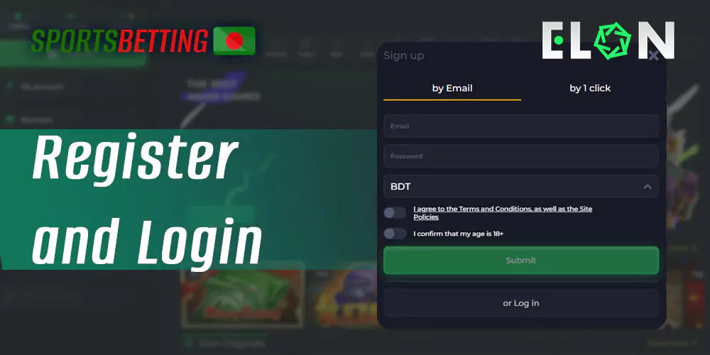 Registration process at Elonbet online bookmaker and casino site 