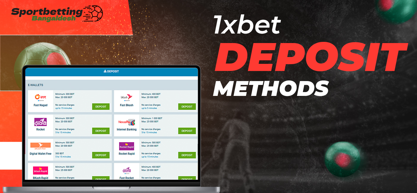 Almost 60 payment methods are available on the 1xbet website
