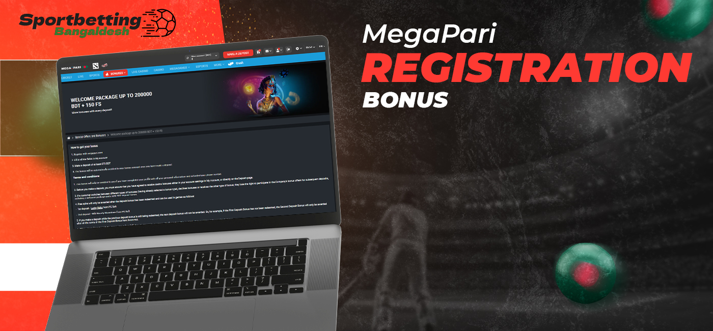 What bonuses MegaPari offers to new users for registration