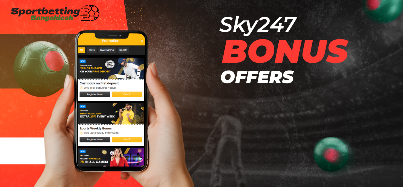 Available bonuses for all Sky247 Bangladeshi users