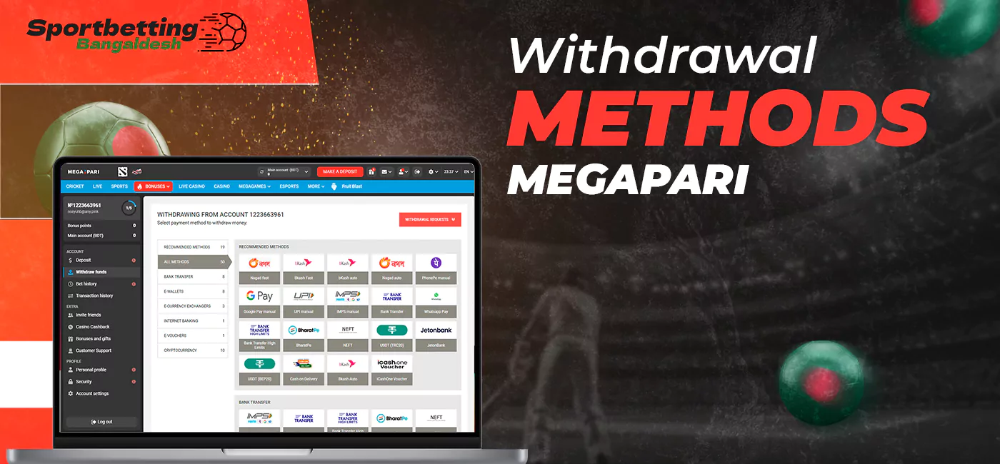 Fast and convenient ways to pay your winnings at Megapari