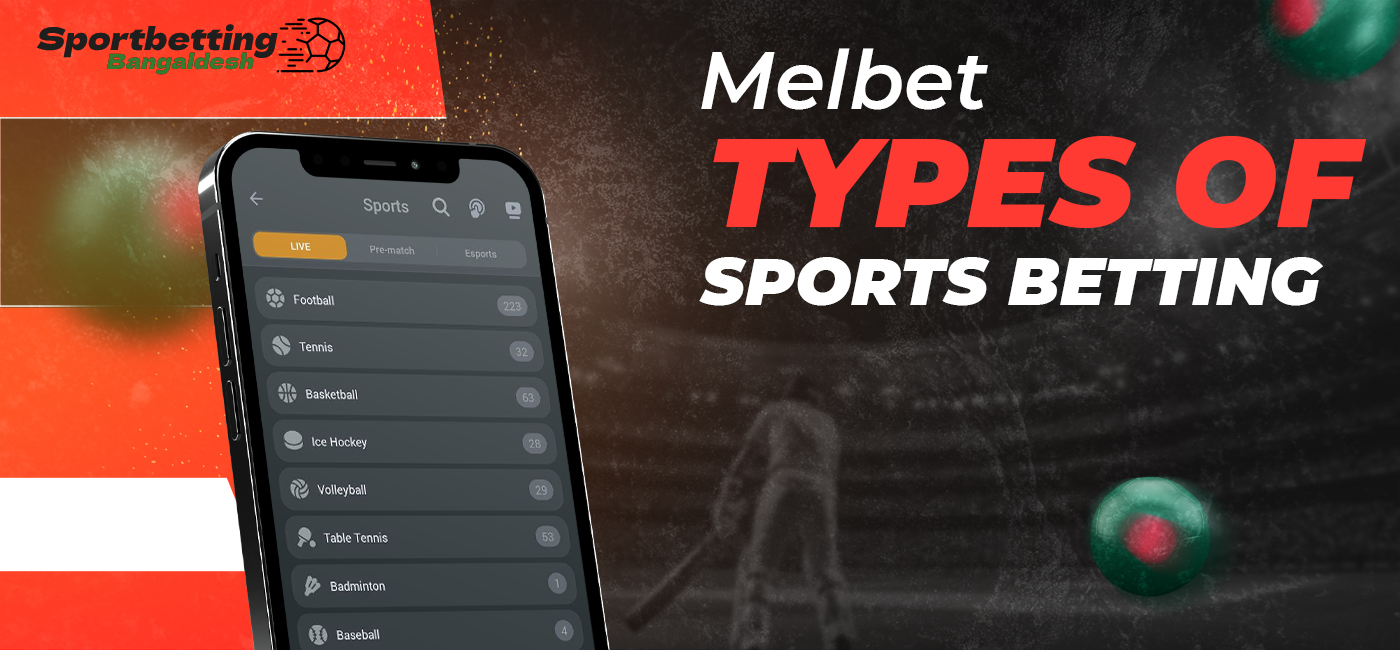 Sports and events available for betting at Melbet