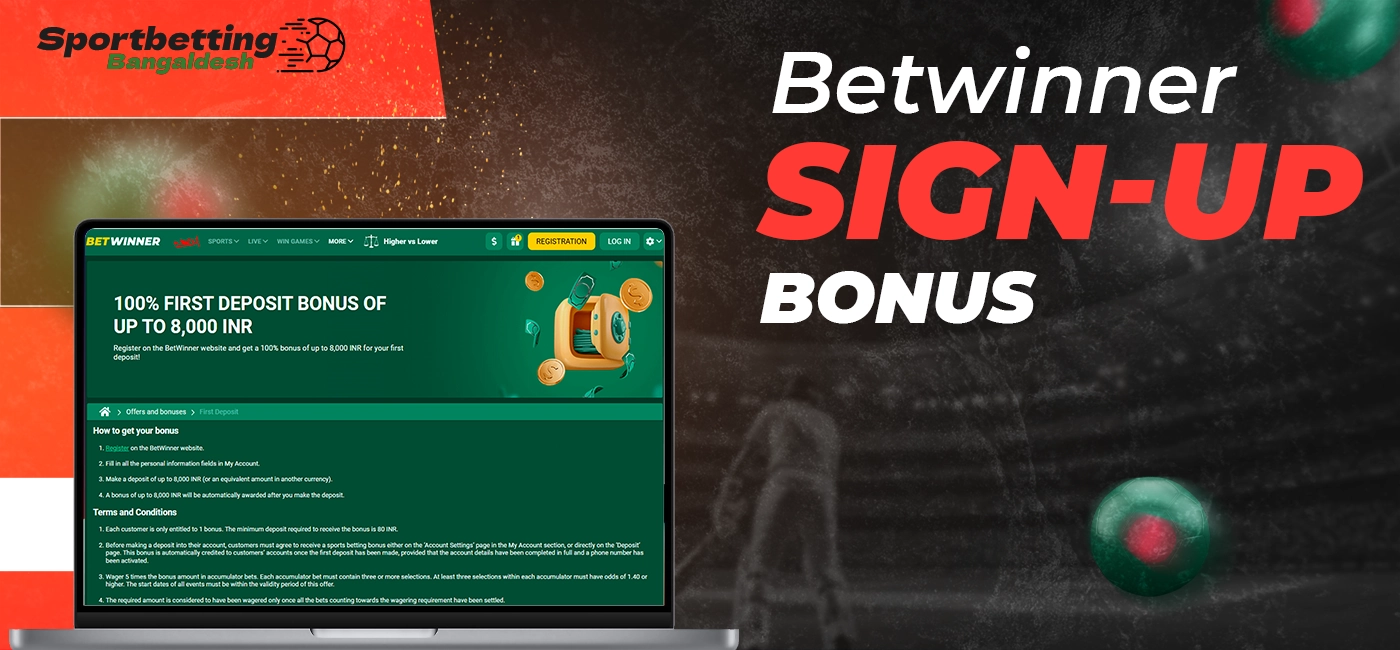 Betwinner registration bonus with a description of the terms and conditions of provision and use