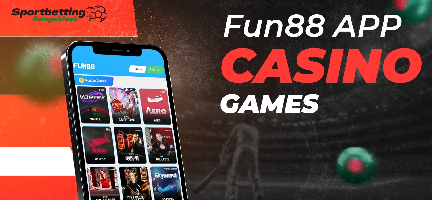 Casino games at Fun88 app with categories noted in 2025