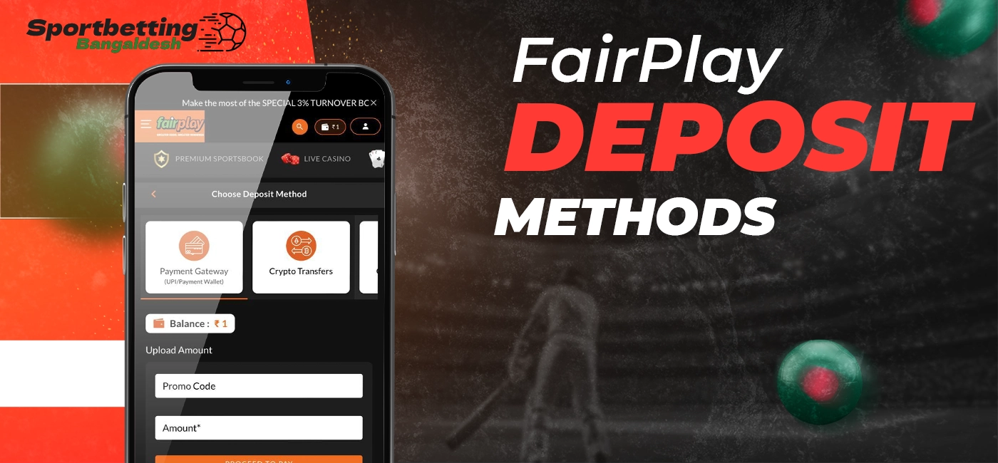 Deposit methods available to users on the FairPlay Club service
