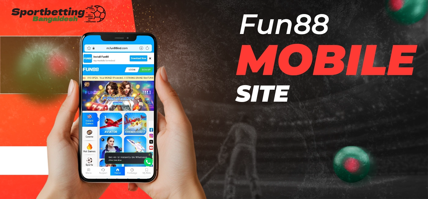 Fun88 mobile site with summarized functional differences from apps