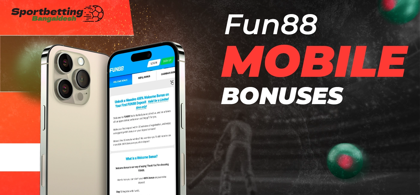 Mobile bonuses at Fun88 app with standard usage terms