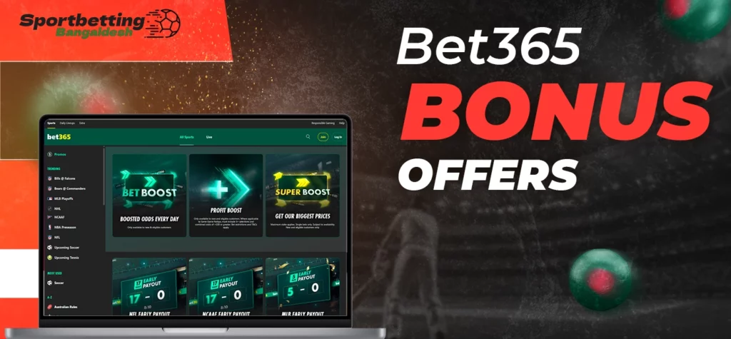 Bonus offers and bookmaker promotions provided by Bet365 platform