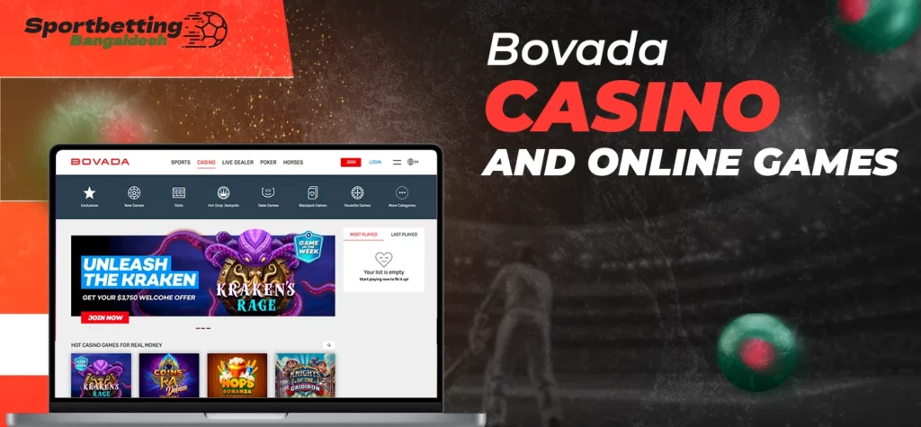 Bovada casino section with online games for Bangladesh